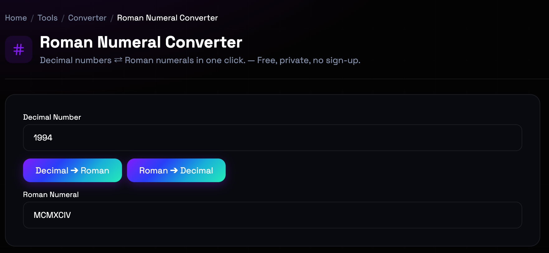 How to use Roman Numeral Converter online — free, fast, and private